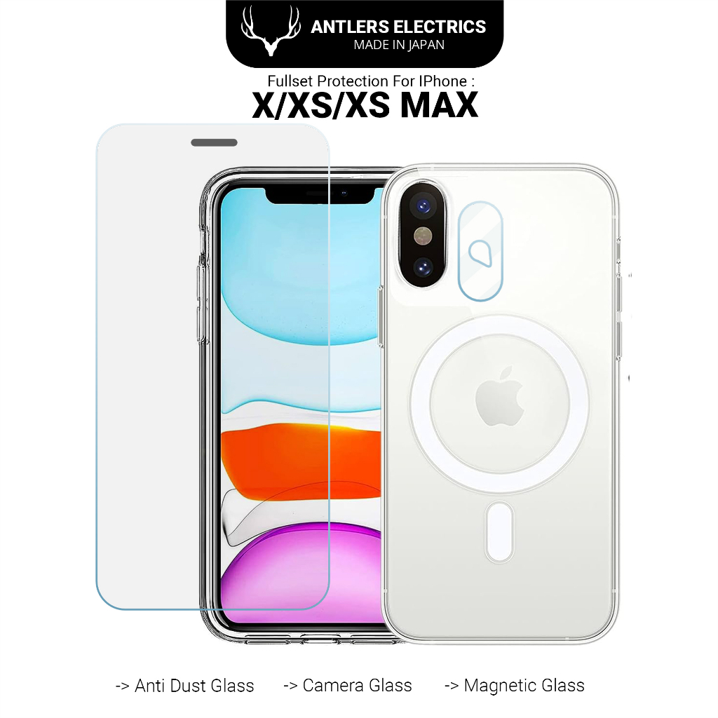 Antlers Electrics Bundling Fullset Tempered Glass Anti Dust + Magsafe Case + Kamera Glass Untuk Ipho