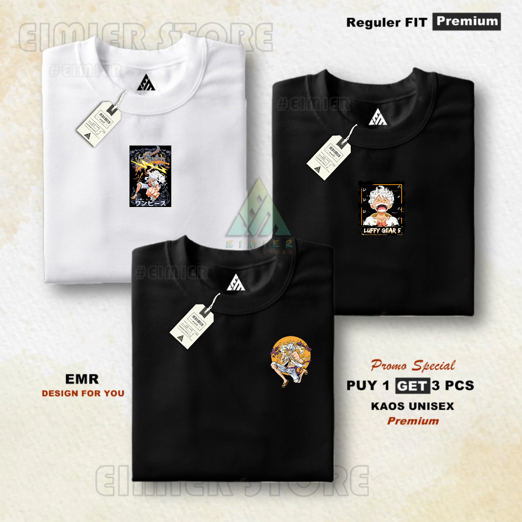 Eimierzoe Buy 1 Get 3 Pcs Baju Kaos Pria Distro Cotton Combed 30s Premium Tshirt Anime Luffy Gear5