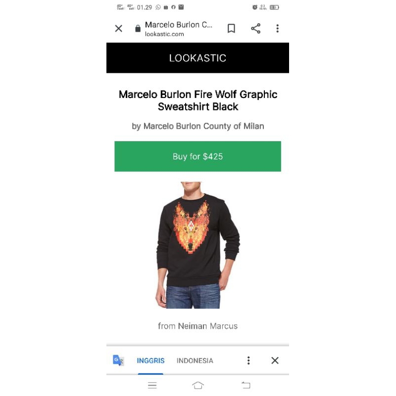 crewneck marcelo burlon wolf fire