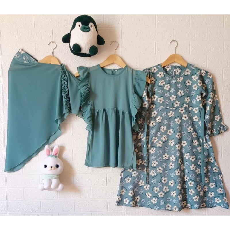 Gamis set rompi bahan shakila motif bunga