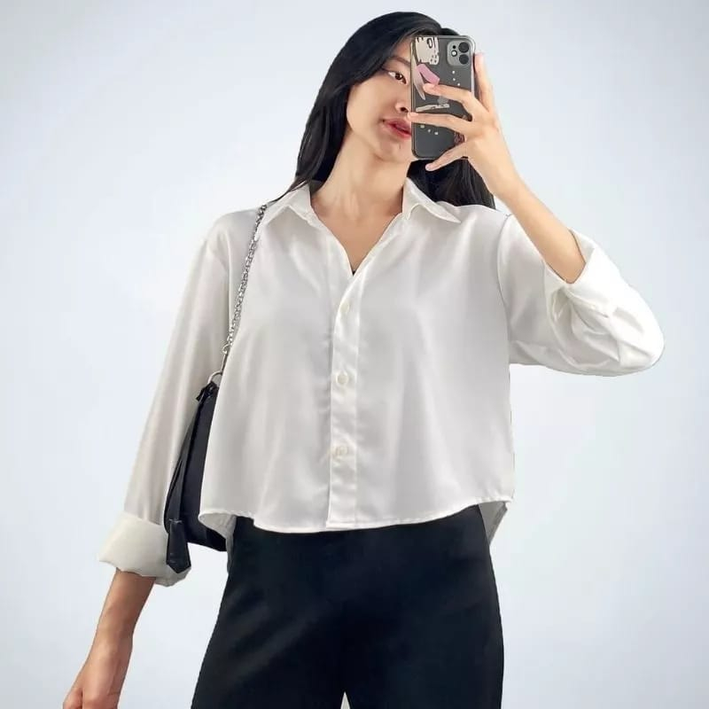 kemeja wanita crop lengan panjang