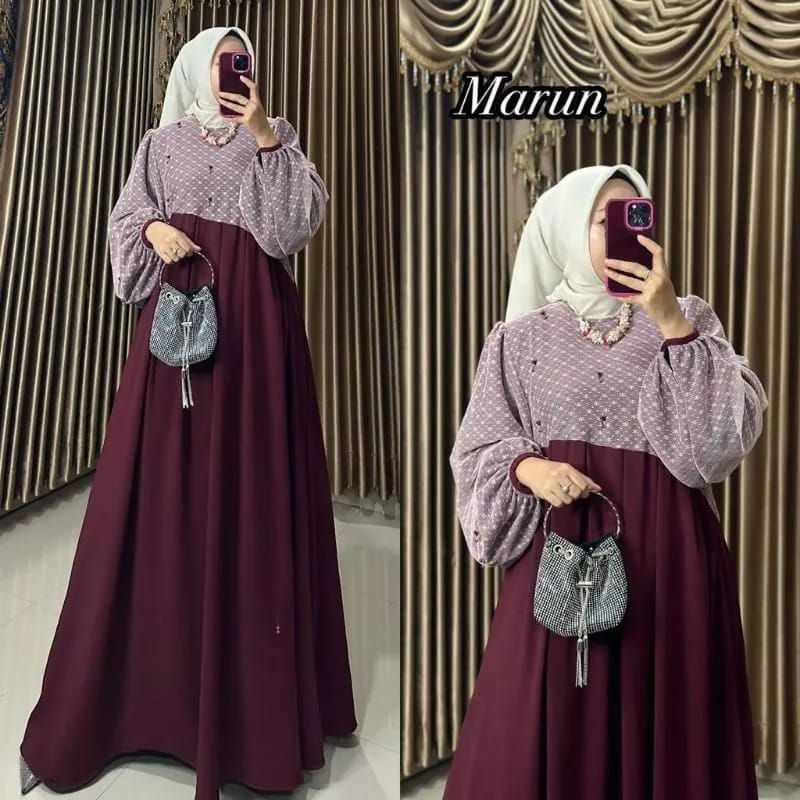 Raline Dress Payet tangan balon kembung Gamis Wanita Dress Cringkle Airflow Premium mix tile