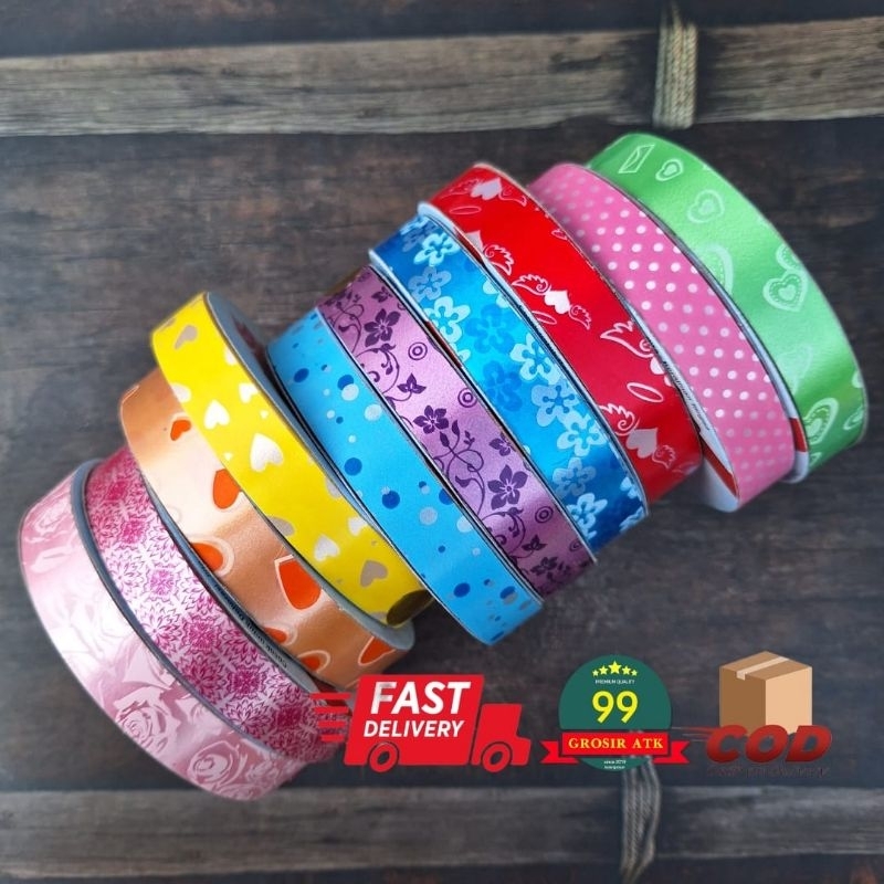 

PITA SATIN MOTIF GAMBAR 10 Roll/Pita Kado Motif/Pita Warna/Pita Parcel