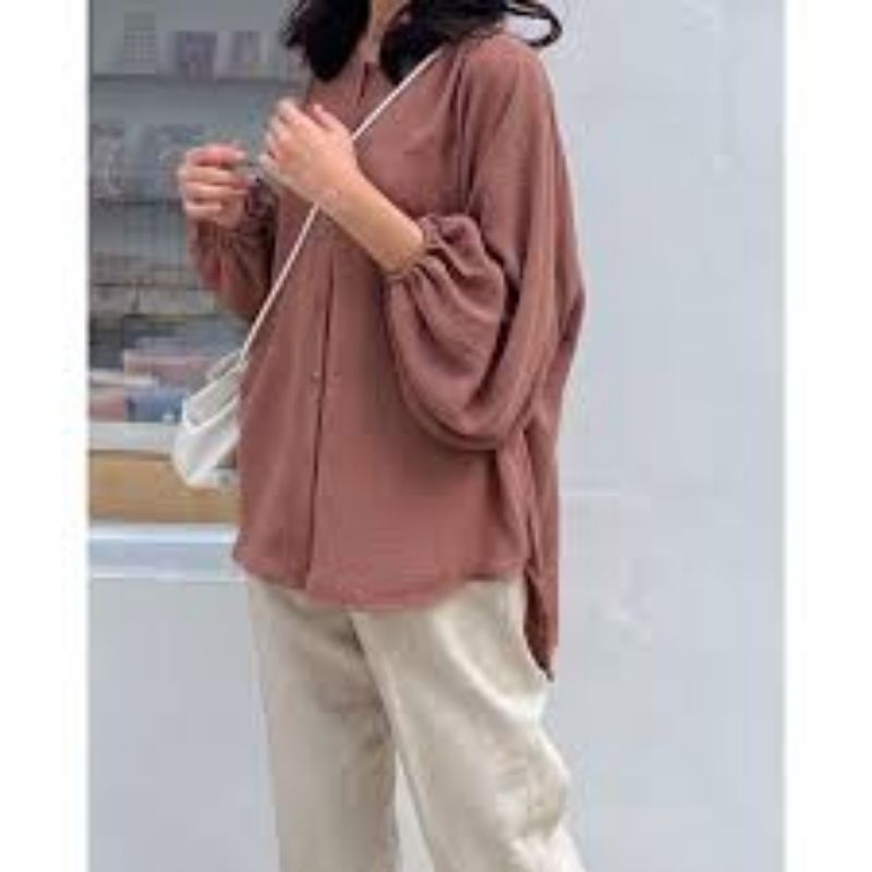 COD/ BLOUSE KEMEJA WANITA LENGAN BALON/BLOUSE CRINKLE AIRFLOW BAHAN ADEM/KEMEJA KERJA HIJAB FRIENDLY