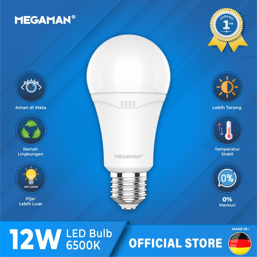 Lampu LED MEGAMAN A-Bulb 12W Cahaya Putih (6500K) Garansi 2 Tahun