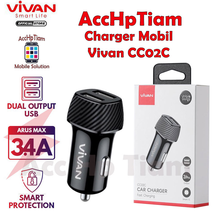 Charger Mobil Vivan CC02C 3.4A - Dual Output - Car Charger Mobil Support Quick Charging AccHpTiam
