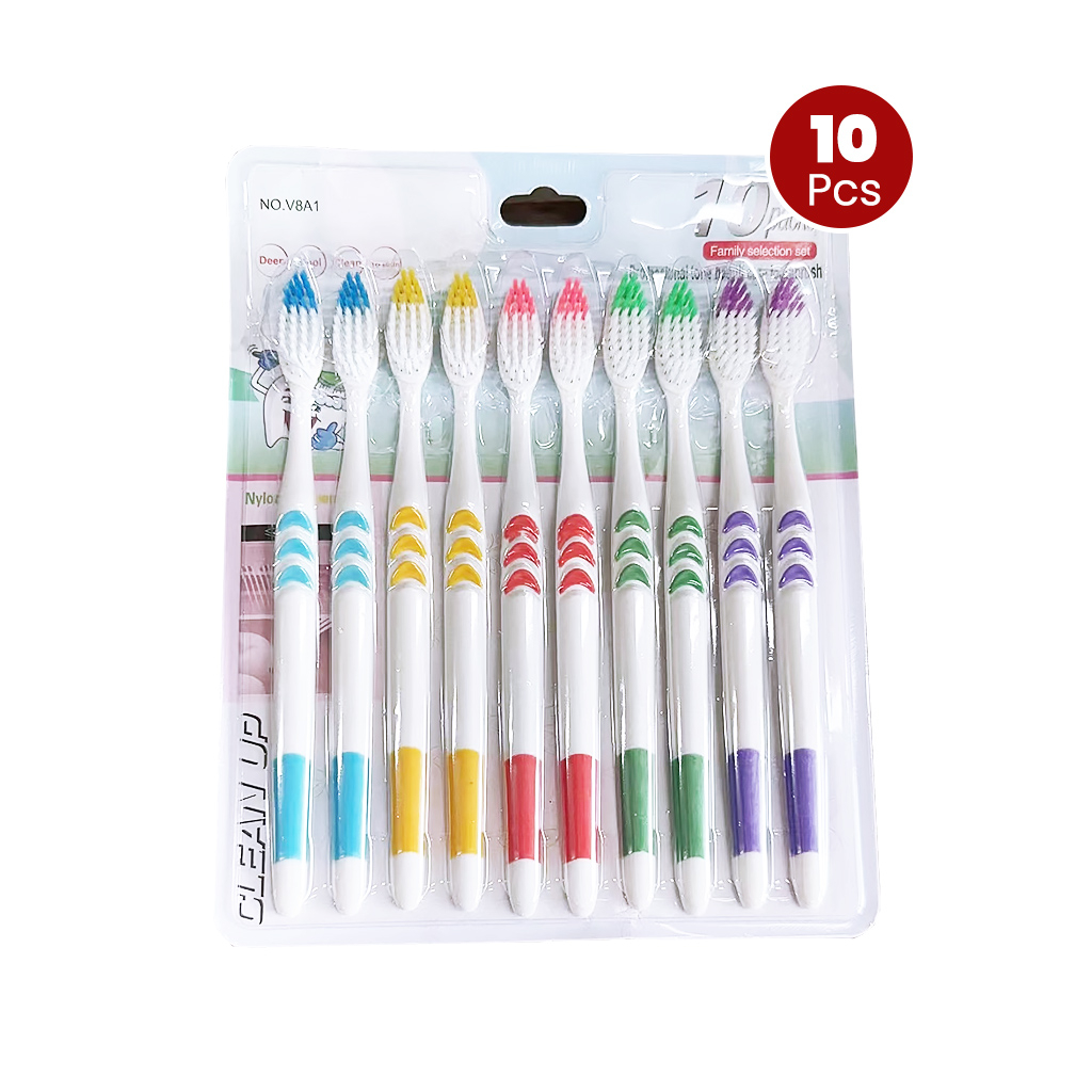 Sikat Gigi Dewasa 1 set Isi 10 Pcs Sikat Gigi Lembut / Sikat Gigi Warna / Travel Toothbrush Murah - V8A1-RANDOM