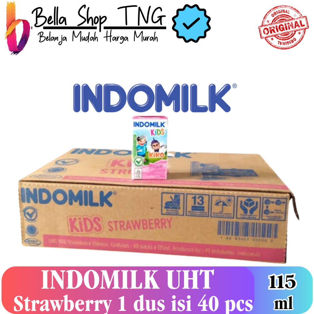 

Indomilk Stroberi / Strawberry Susu UHT 1 Dus isi 40 pcs / 115 ml