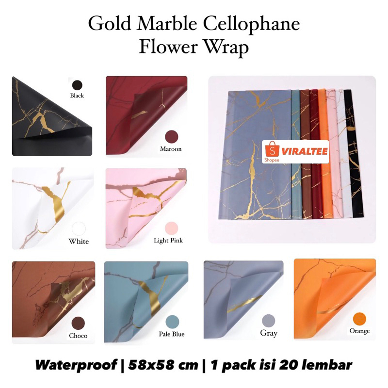

Kertas Cellophane Buket Bunga [Gold Marble] Flower Wrapping Paper Celophane / Chellophane Murah untuk Snack Uang