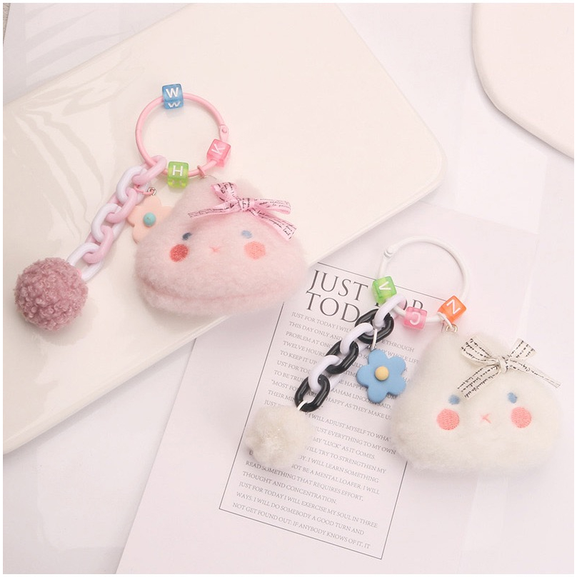 Mores Bag Charm Aksesoris Gantungan Kunci Tas Bentuk Boneka Kelinci Plush Doll Pom Pom Pendant Keychain Pastel Import Lucu