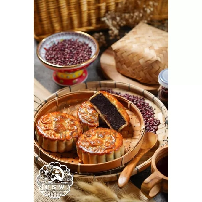 Mooncake CSW Palembang Vegetarian Tausa Hitam/Original/Telur (Box = 4 Pcs)