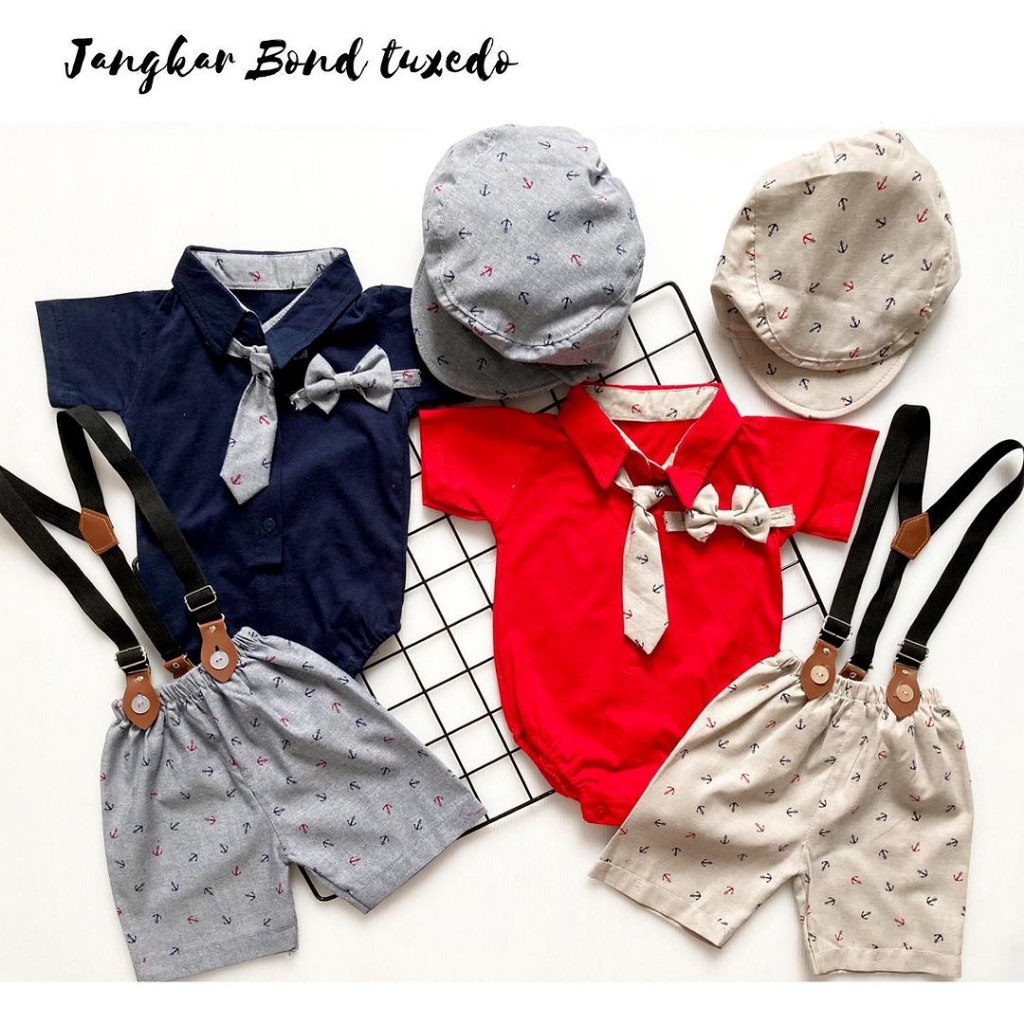 JANGKAR BOND SET Baju Bayi Laki Laki  New Born 0 - 3 - 6 - 9 - 12, 1 tahun bulan Impor Murah Lucu