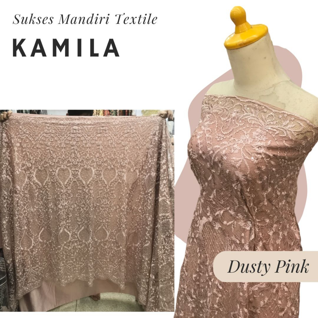 [KAMILA] Kain Tille Brukat Dusty Pink | Harga ½ meter = 50 cm (Bahan Dress Bridesmaid, Kondangan, Ke