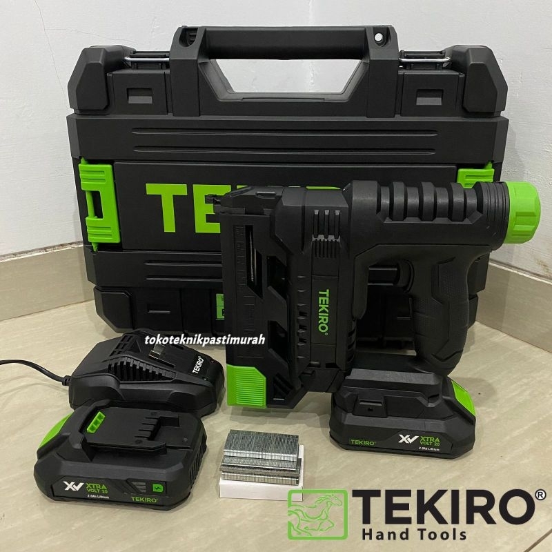 

Cordless Stapler Staples Cas Baterai TEKIRO Nailer Gun XV 20V Pemaku Tanpa Kabel Staples Tembak Elektrik