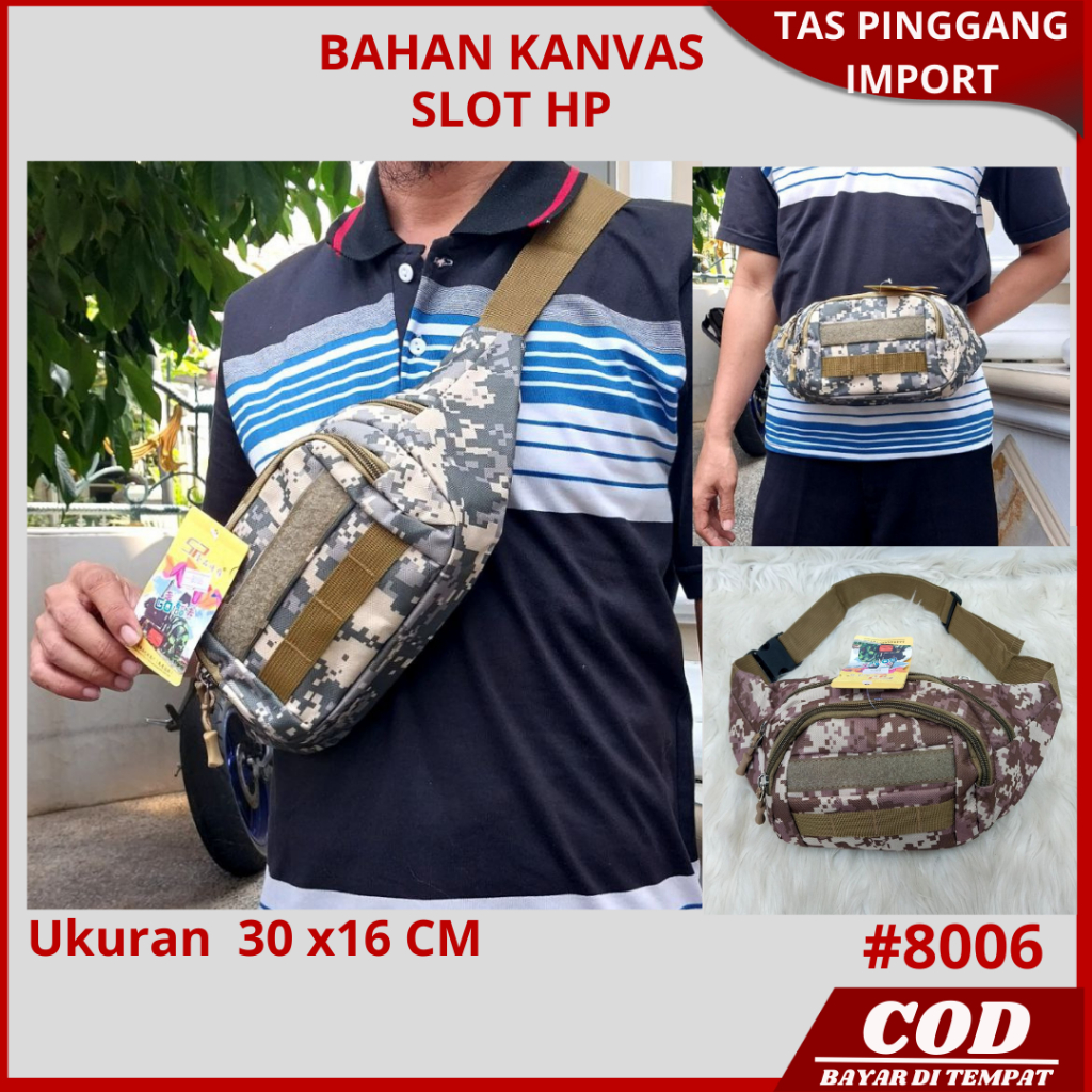 Tas Pinggang Waistbag Selampang Pria Loreng Army Sport Olahraga Tempat Wadah Hp Dompet Import Multi 