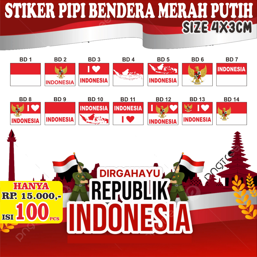 

(100PCS) Sticker Pipi Merah Putih | Tempelan Pipi Bendera TERMURAH