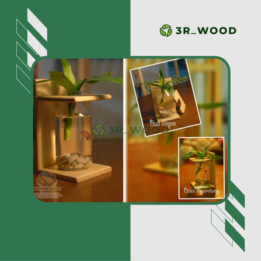 Aquarium Box Kayu/Cupang/Mini+Lampu LED/Wadah Ikan/Dekorasi Meja