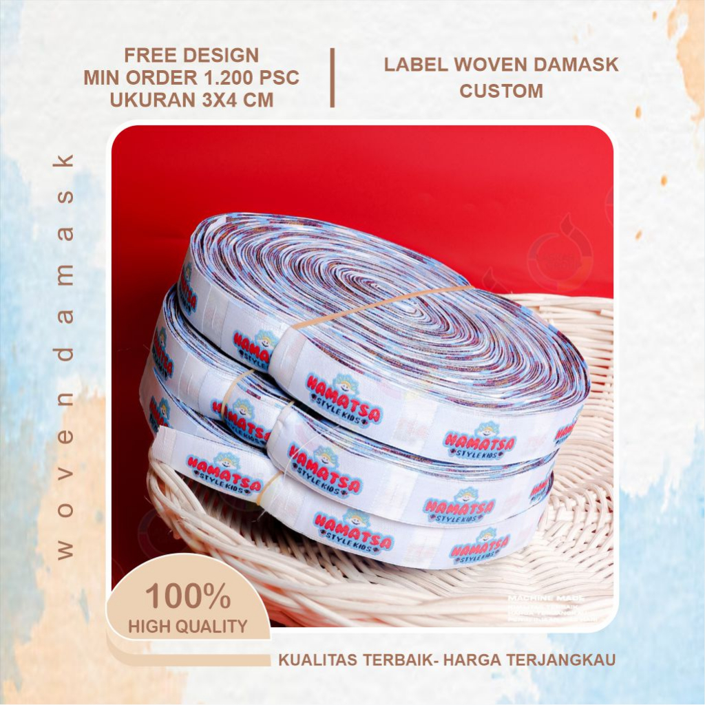 uk 3x4 woven damask/lebel bordir/lebel woven/label premium/cetak label woven/label woven custom