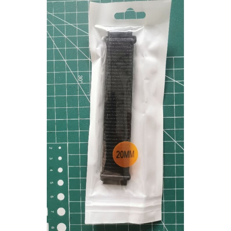 Univeral Nylon Velcro Strap, 20mm, Hitam (tali jam)
