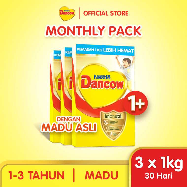 Nestle Dancow 1+ dengan Nutritods Susu Pertumbuhan Rasa Madu 1-3 Tahun Box 1 kg x3