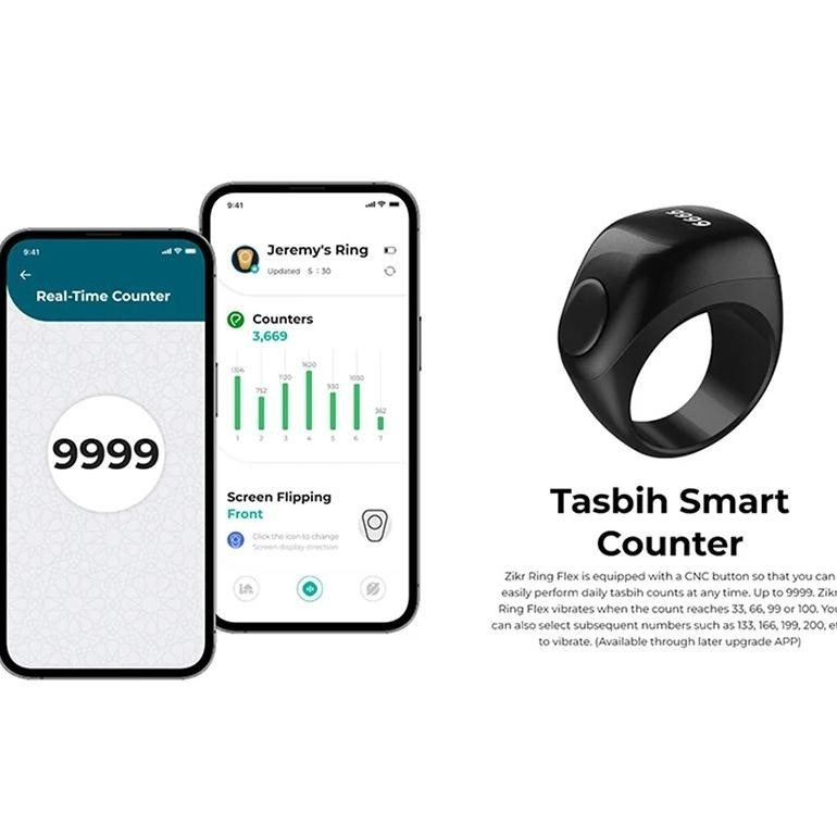 iQIBLA Zikr Ring Flex F01 Lite Smart Tasbih Digital Tasbeeh Counter Zikir Paket Lengkap 3 Ukuran Original