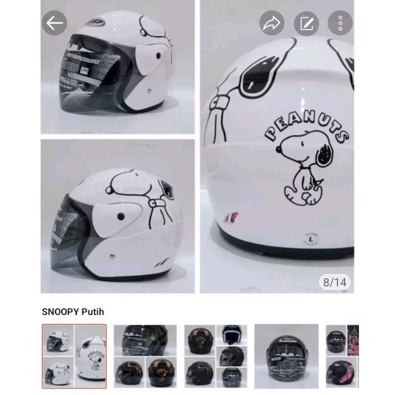 HELM SNI ORIGINAL DEWASA EVO MOTIF SIZE L DEWASA BESAR COWOK CEWEK WANITA HIJAB SNOOPY KUPU BUNGA