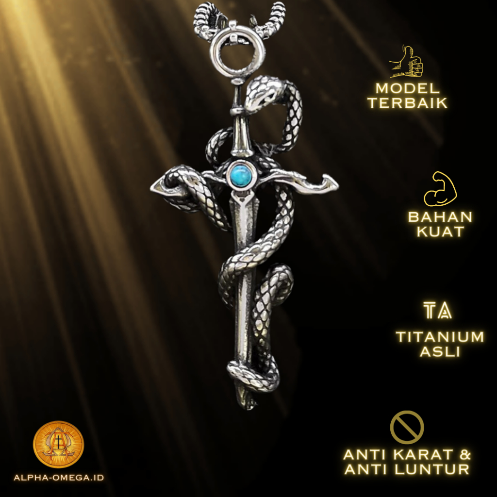 ALPHA OMEGA - Kalung Salib Pria Keren Liontin Pedang dan Ular Titanium