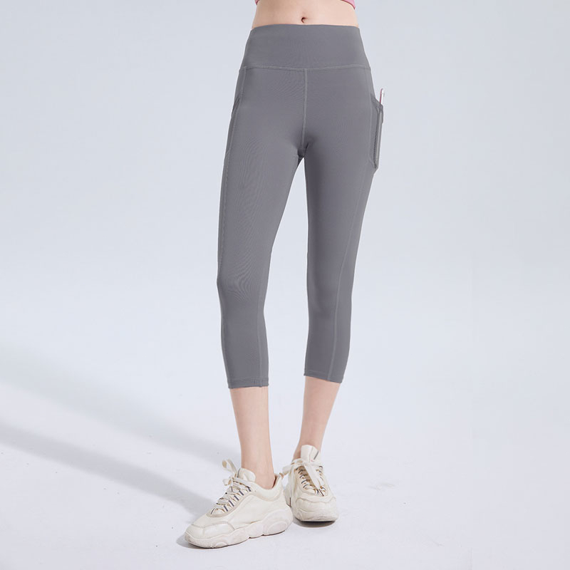 WiZi Celana Pinggang Tinggi Yoga Legging 3/4 Wanita/ Celana Saku Olahraga Selutut