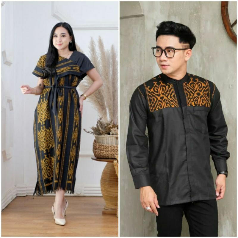 Baju Couple Tenun - Couple Pasangan - Dres Tenun - Kemeja Tenun Mix Kain Toyobo
