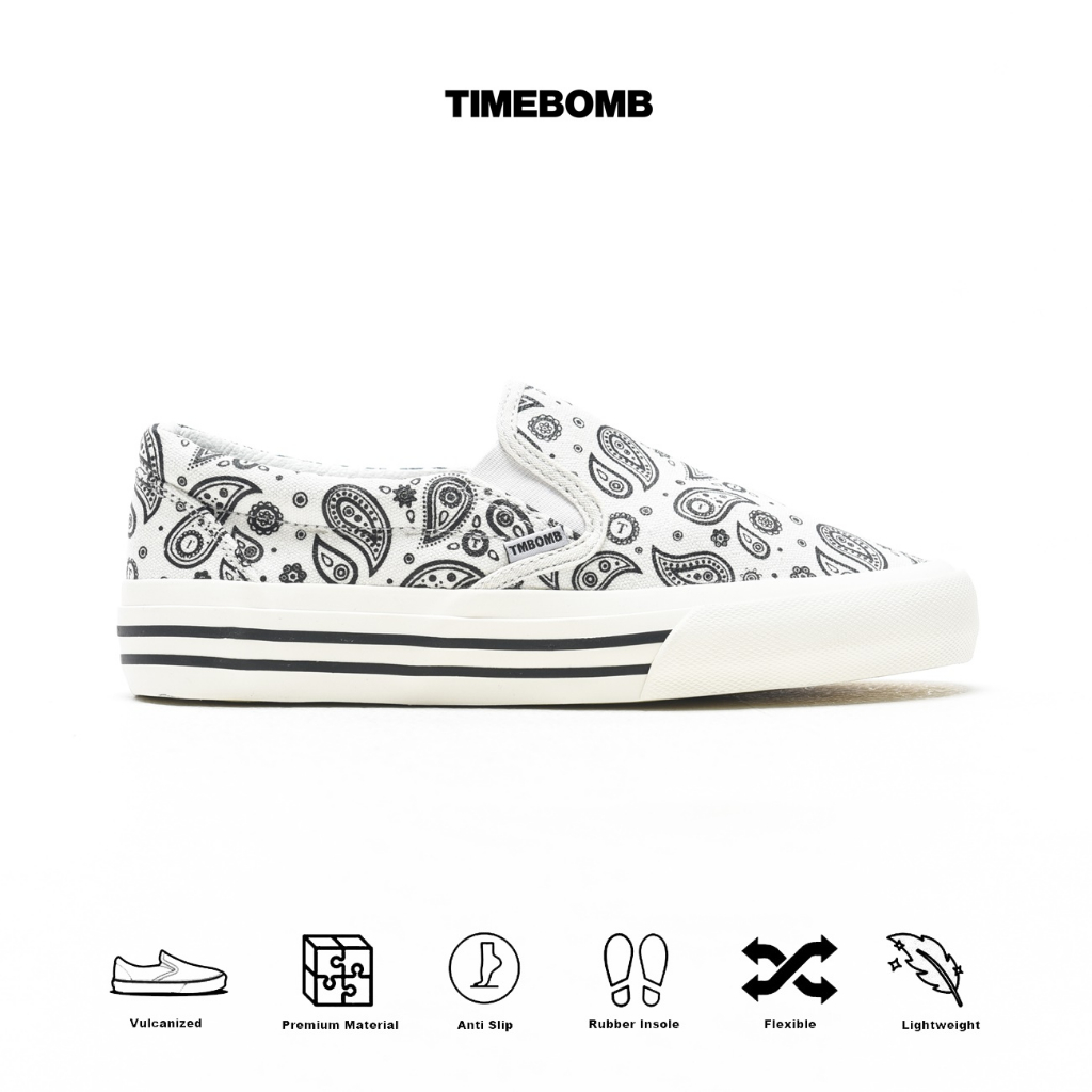SEPATU TIMEBOMB VULCANIZED | SLIP ON PAISLEY WHITE STRIPE
