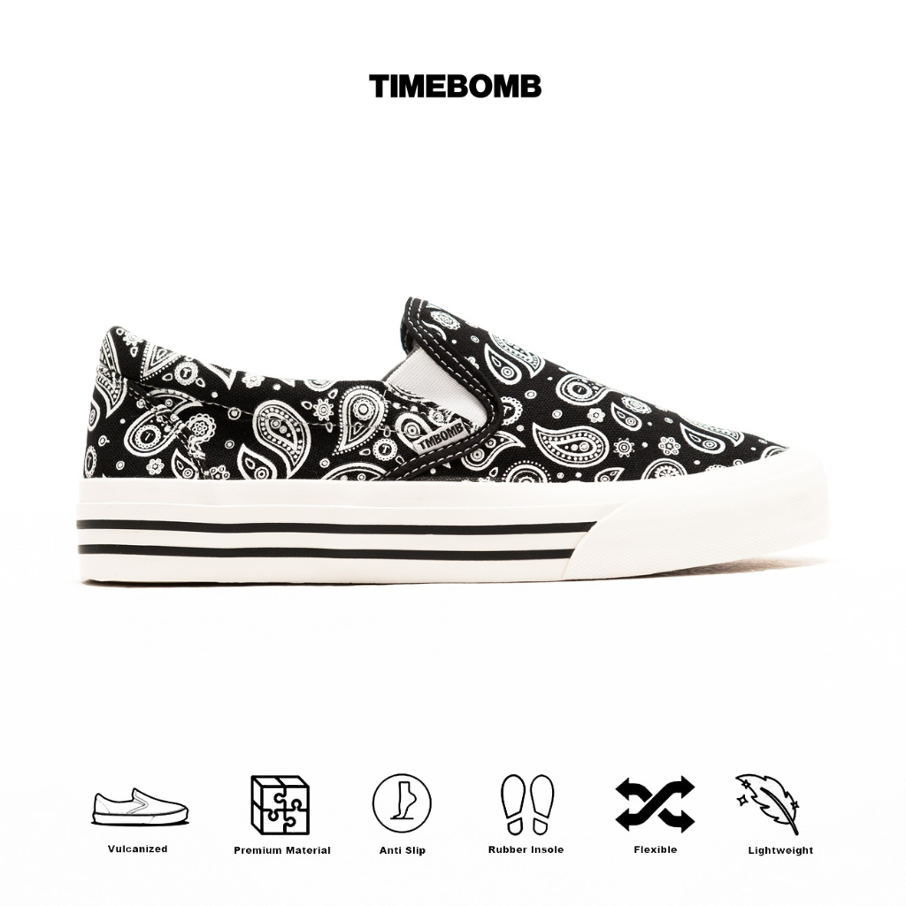 SEPATU TIMEBOMB VULCANIZED | SLIP ON PAISLEY BW STRIPE