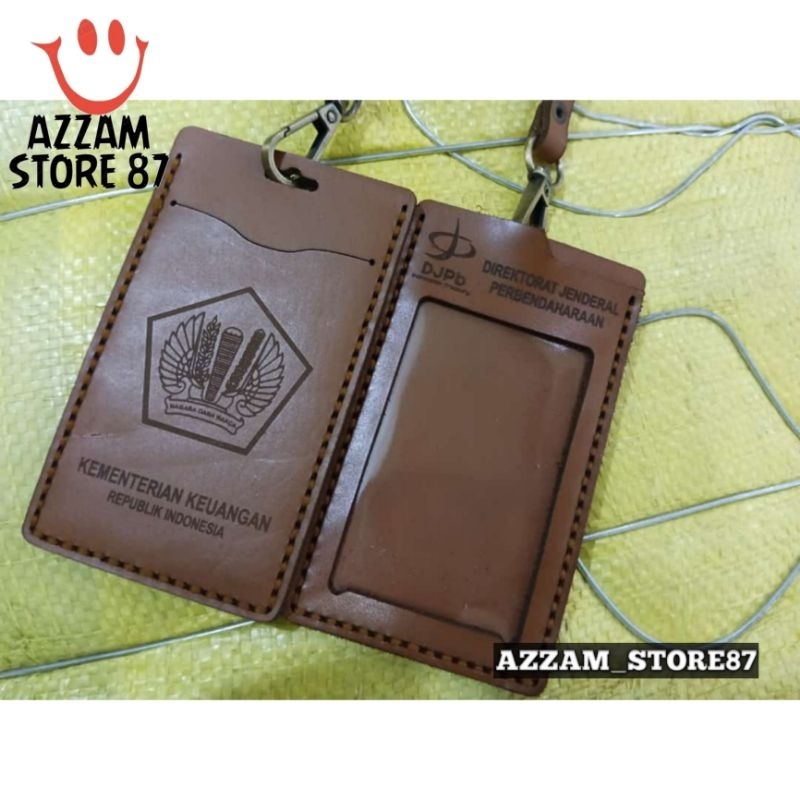

Holder ID Card Kulit Asli Tali Lanyard Name Tag Logo KEMENKEU