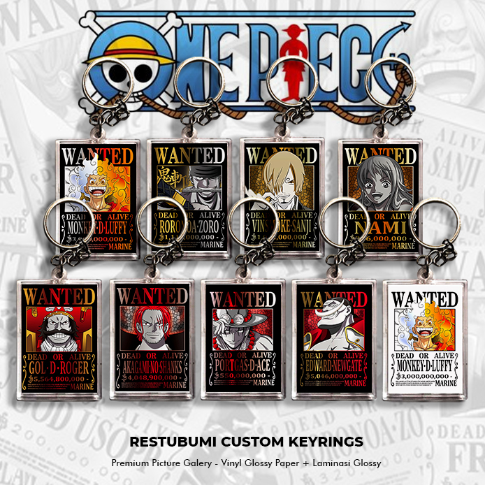 Gantungan Kunci One Piece Mugiwara Bounty Terbaru 2 Sisi | Keychain Anime One Piece Bounty Wanted