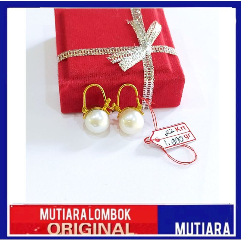 anting emas asli 22 karat kadar 91.6% perhiasan mutiara laut lombok asli gold kadar tinggi untuk wan