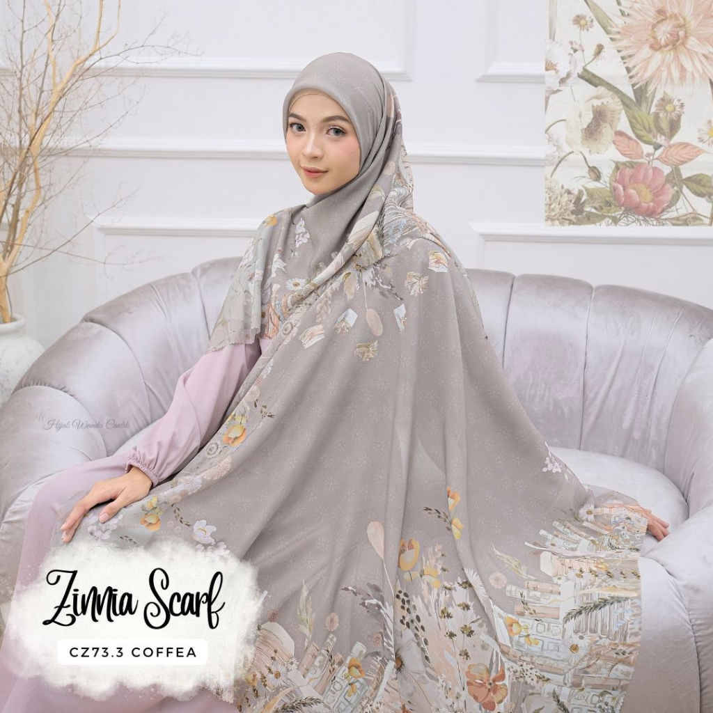 Hijabwanitacantik - Zinnia Scarf Polycotton Voal | Hijab Printing Segi Empat Scarf Motif | Jilbab Premium | Kerudung Segiempat