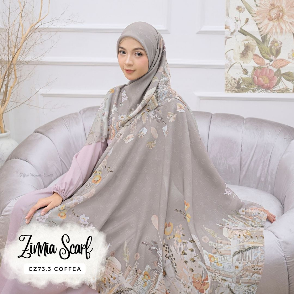 [Beli 3 GRATIS Hadiah] Hijabwanitacantik - Zinnia Scarf Polycotton Voal | Hijab Printing Segi Empat Scarf Motif | Jilbab Premium | Kerudung Segiempat