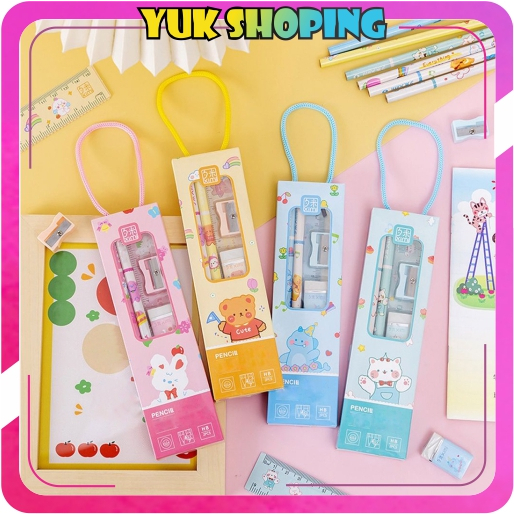 

✧YUKSHOPING✧ Pensil set/SET ALAT TULIS SEKOLAH 5 in 1 KARAKTER LUCU S084