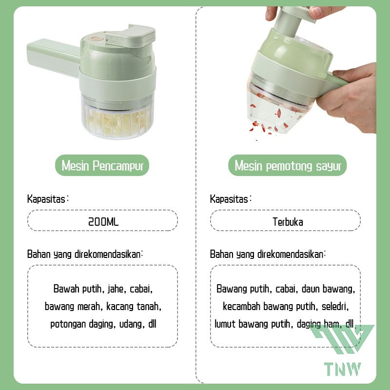 【Newest Version】TNW Food Chopper Protable Mixer Blender Quatre Kapsule 4 In 1 Alat Pemotong Sayuran Handheld Electric Vegetable