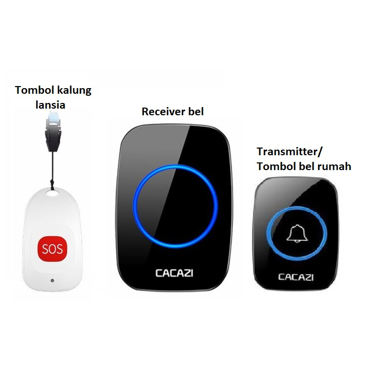 bel wireless rumah Paket bel wireless rumah + alarm kalung lansia orang tua sakit jompo nurse suster