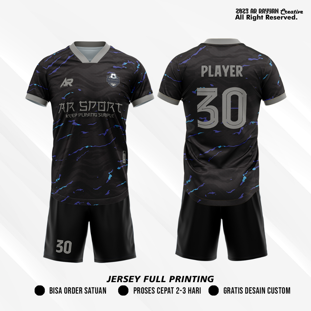 JERSEY FUTSAL / JERSEY BOLA CUSTOM FULL PRINTING MOTIF ABSTRAK HITAM