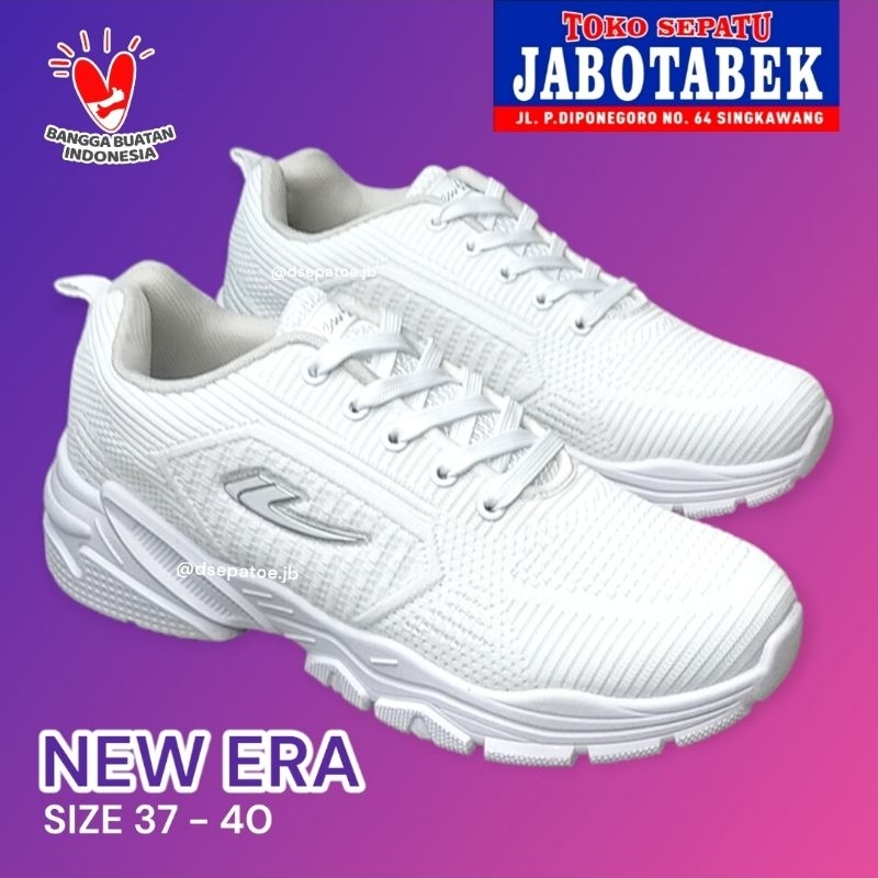[COD] Sepatu putih bertali NEW ERA size 37 38 39 40 Sepatu kets casual sporty cewek cowok Sneakers O
