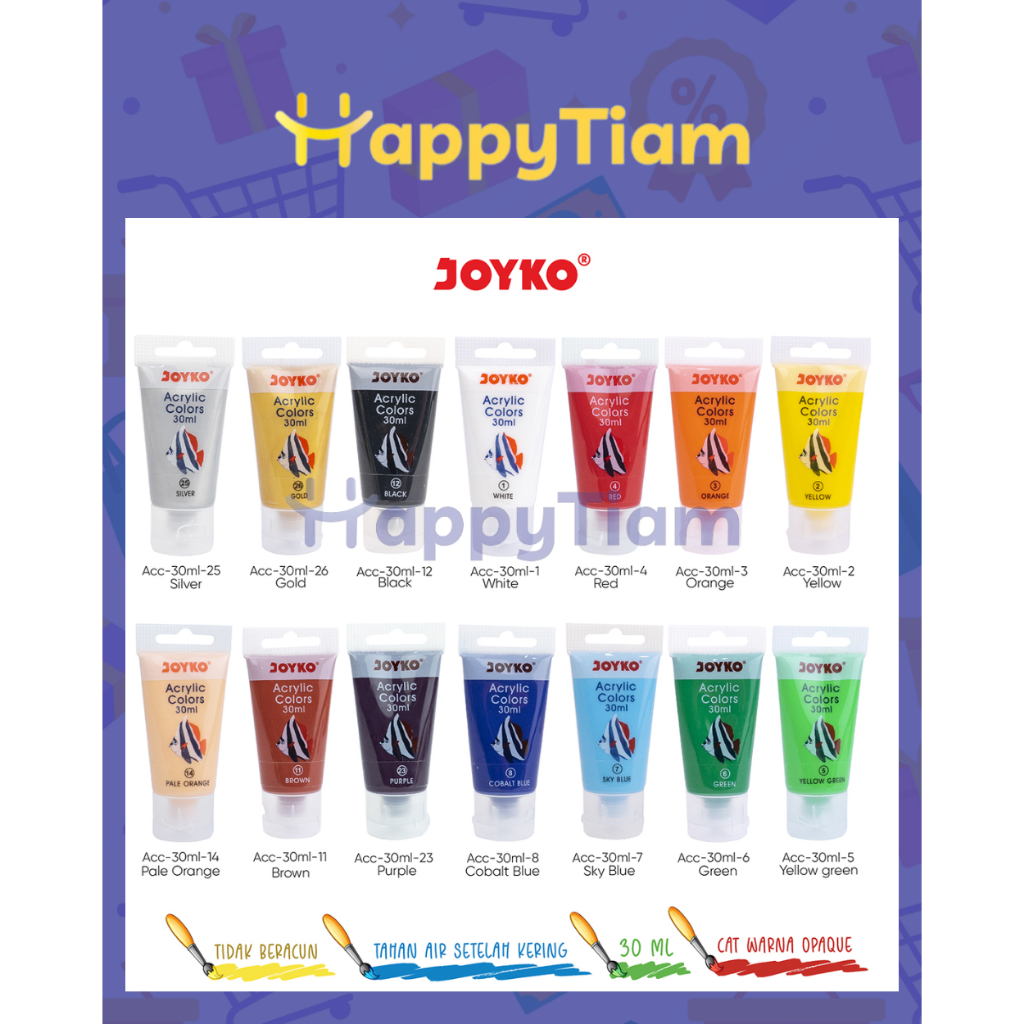 

CAT AKRILIK ACRYLIC COLOR JOYKO ACC-75ML TERSEDIA SEMUA VARIAN WARNA
