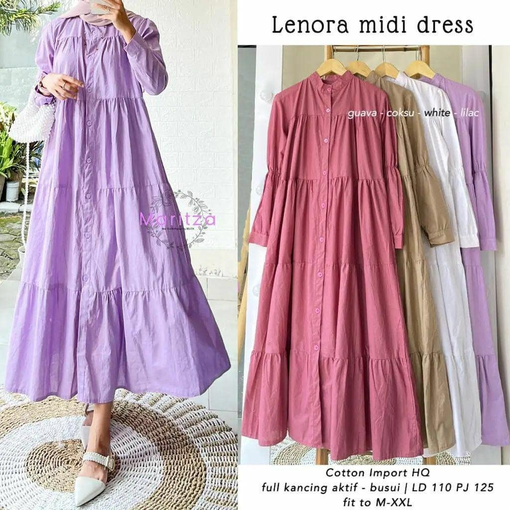 GAMIS WANITA TERBARU  LENORA DRESS BO BAHAN KAIN KATUN RAYON GAMIS RAYON PREMIUM JUMBO MIDI DRESS RE