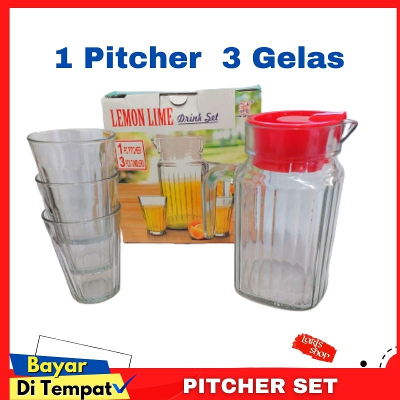 Pitcher Kaca Set 3 Gelas Minum Kaca