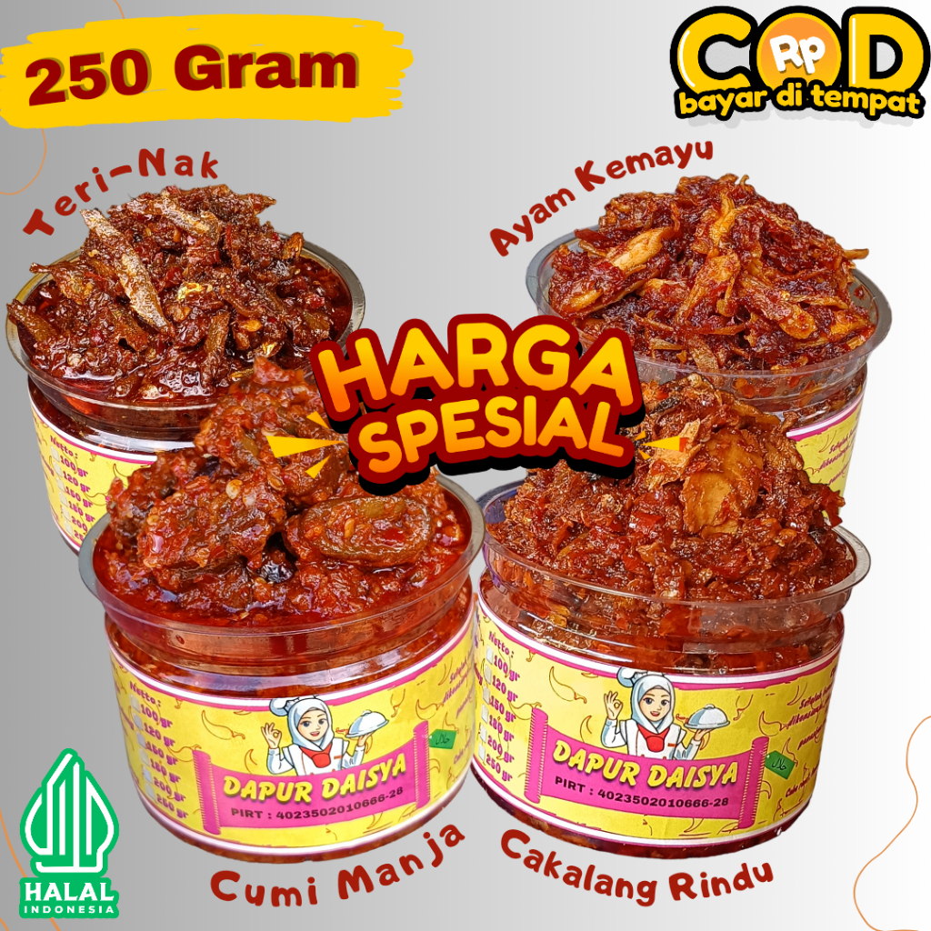 

[250 GRAM] SAMBEL BOTOL PREMIUM CUMI SUWIR AYAM SAMBAL SUIR ANEKA SAMBEL BABY CUMI SUWIR CAKALANG AYAM TUNA TONGKOL PECEL KACANG SAMBAL SACHET TERI SUWIR SUIR BABI CUMI EATSAMBEL EAT SAMBEL BAWANG ICIP ICIP ICIP-ICIP RINDU NGAT KAMU EATSAMBAL EAT SAMBAL