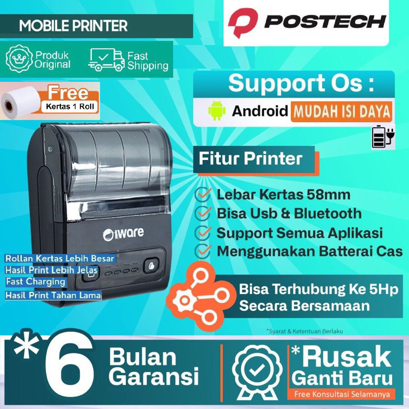 MOBILE PRINTER BLUETOOTH KASIR SUPPORT HP ANDROID / iOS 58MM CETAK RESI ONLINE