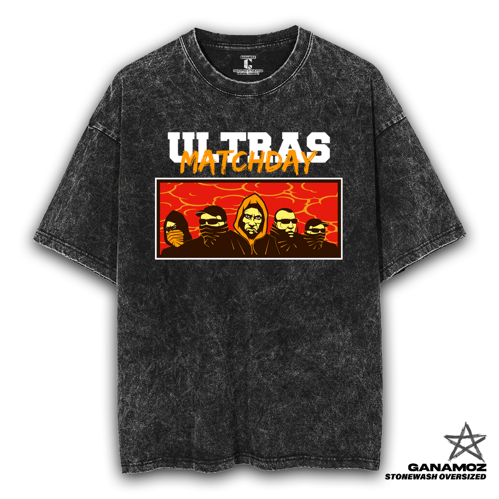 GANAMOZ Kaos Bola ULTRAS MATCHDAY Stone Wash Oversize T-shirt | Kaos Oversize Wanita | Kaos Oversize