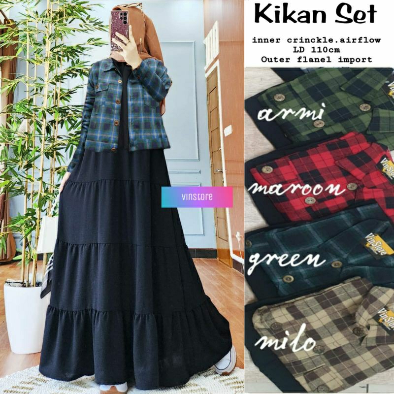 Kikan Maxy Set by VINSTORE // maxy inner crinkle mix Outer FLANEL KOTAK // busui Fashion Muslim FARA