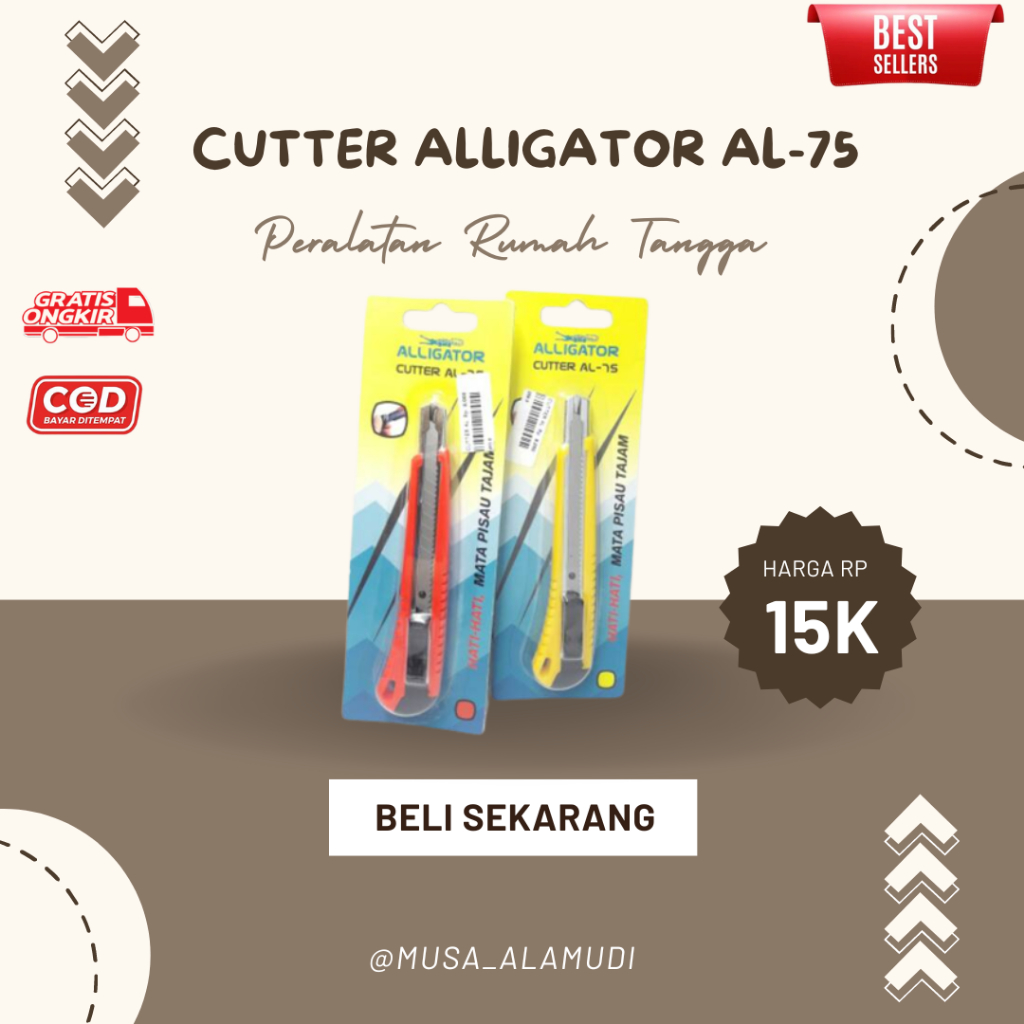 

Pisau Cutter Alligator AL-75 Pisau Tajam Kertas Dan Kardus