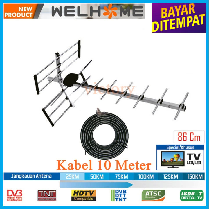 Antena TV Luar Welhome Genius 888AD/889AD New bonus kabel 10 M Original Siaran Digital bisa untuk TV